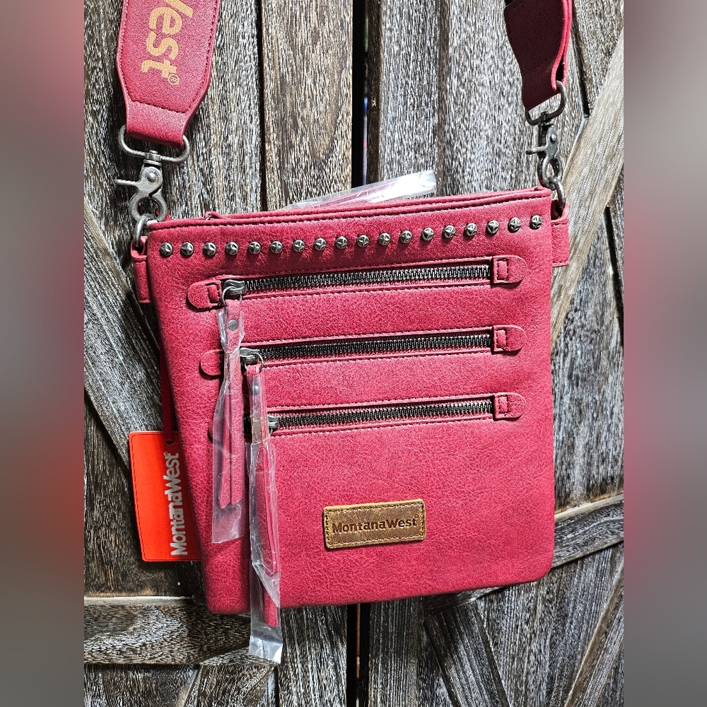 NWT Red Montana West Crossbody Bag with Textured Leather and Tassel Detail - Picture 2 of 4